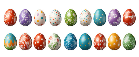 various painted Easter eggs isolated on transparent background