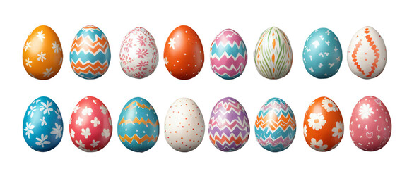 various painted Easter eggs isolated on transparent background