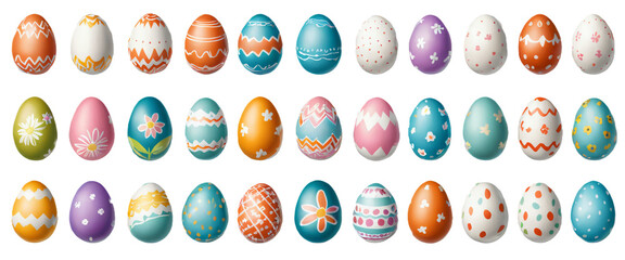 various painted Easter eggs isolated on transparent background