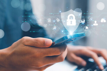 lock mark cybersecurity internet, protect attacks from a hacker. concept of password privacy on an online system, secure data from crime, virus cyber. cyber security technology digital information.