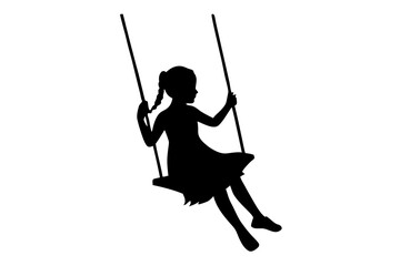 Silhouette girl plays swinging swing. Vector illustration