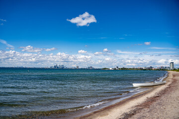 View of Lake Ontario from Hanlan's Point Nudist Beach.