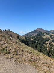 Mountains at Olympic National Park in Washington on a sunny day with clear skies. 
