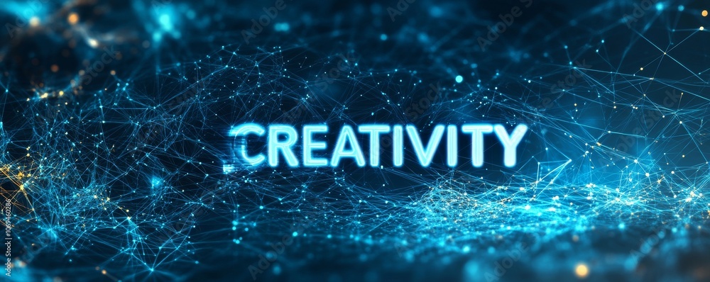 Poster creativity concept with digital network background, abstract innovation and technology theme
