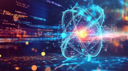 Abstract Atom Structure in Blue and Orange