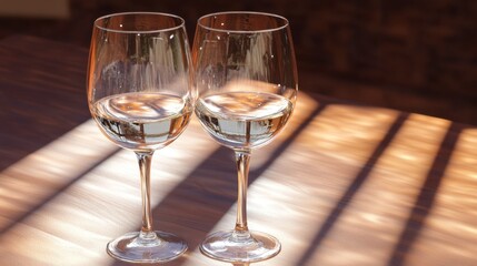 Elegant Glasses of Clear Wine in Soft Light
