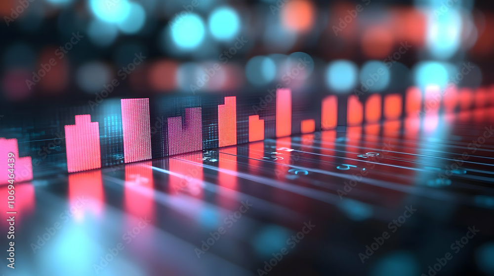 Poster abstract 3d background with red bar graph and glowing lights