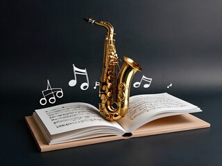 Fototapeta premium wallpaper with a saxophone, representing an artistic and poetic motif that represents the field of music in an abstract style.