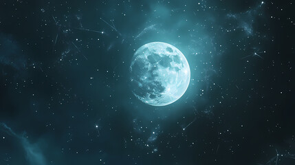 Mystical sky with glowing, fantastical constellations and a radiant, ethereal moon. Ethereal. Illustration