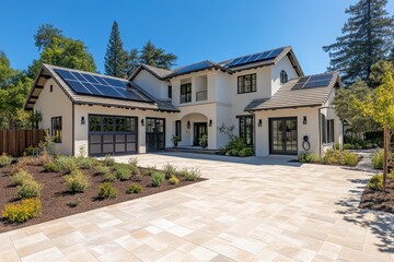 Modern Home with Solar Panels and Landscape Design