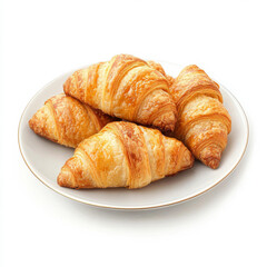 A plate of freshly baked croissants, isolated on a white background, highlighting a buttery pastry