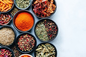Vibrant Spices and Herbs in Bowls Arrangement