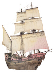 Naklejka premium PNG Illustration of a ship sailboat vehicle sketch.