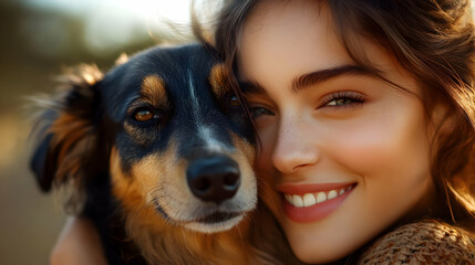 Woman and Dog Close Up Portrait Illustration