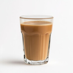 A glass of freshly brewed coffee, isolated on a white background, highlighting a morning staple