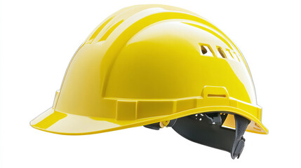 Fototapeta premium Bright Yellow Safety Construction Helmet with Glossy Finish on White Background