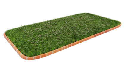 Lawn garden with brick border and flowering clover, 3d image without background