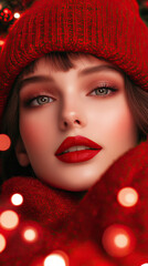 Glamorous Holiday Portrait featuring Red Sparkle that radiates Elegance and Style
