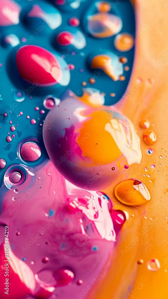 Poster vibrant bubbles merging and mixing in a colorful display