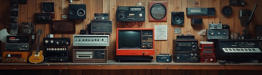 Fototapeta premium Explore vintage audio equipment and retro television sets in a nostalgic collection