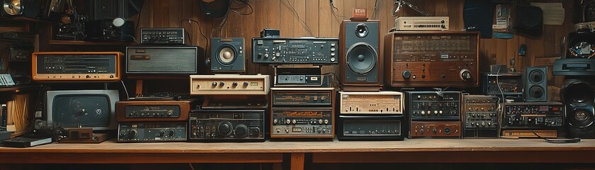 Fototapeta premium Explore the timeless charm of vintage audio equipment in a retro collection