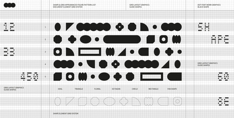 Shape element layout graphic design with dot font lettering typo and grid system guides shape pattern simple clean modern minimal style Useful print poster web page mobile brochure flyer