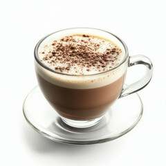 Obraz premium A glass of frothy cappuccino, isolated on a white background, emphasizing a classic coffee drink