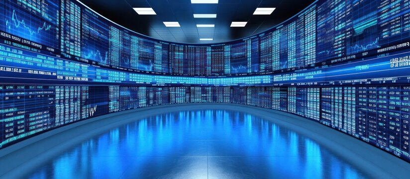 Digital board of stock prices, modern blue and white color scheme, sharp and clear