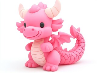 A cute pink dragon figurine with large eyes and small wings, designed for playful aesthetics.