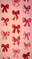 pink and red bow art, pink background, red ribbons, pattern, social, holiday pattern