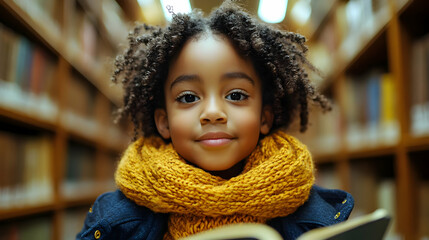 Young Girl Reading in Library Photo
