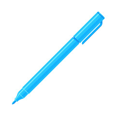 Light blue felt tip marker pen with caps off. Flat vector illustration isolated on white background. Art supply concept. Perfect for creative projects	
