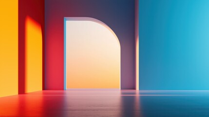 Fototapeta premium Colorful Architectural Interior with Playful Light and Shadow, Modern and Creative Space Design