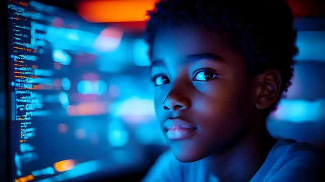 Young Programmer Looking at Code on Computer Screen - Realistic Image