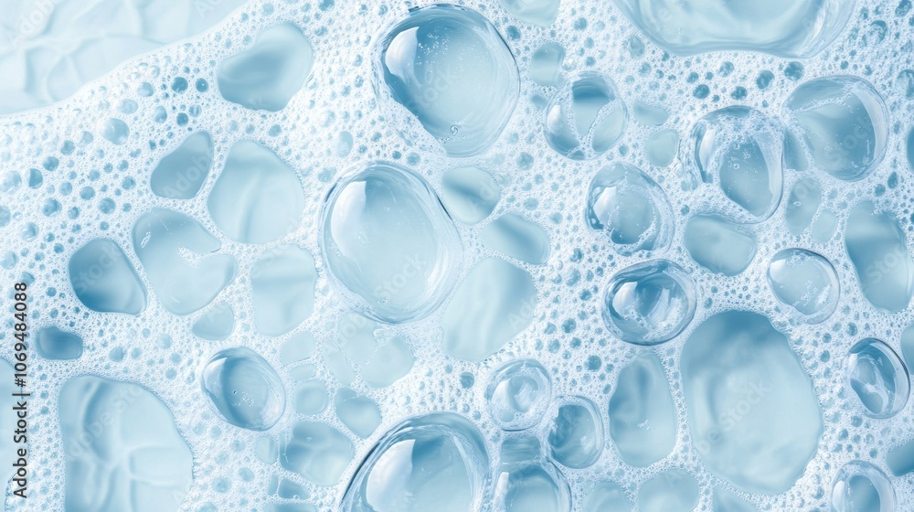 Poster close-up of soapy bubbles with iridescent textures, abstract background. cleanliness and hygiene con