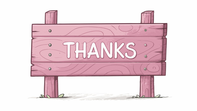  "Thanks" Pink Wooden Sign in Cartoon Style