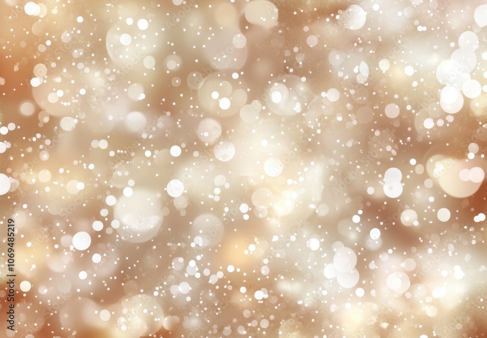 Poster light brown background with sparkling bokeh lights, shiny and glittering effect, beige and white ton