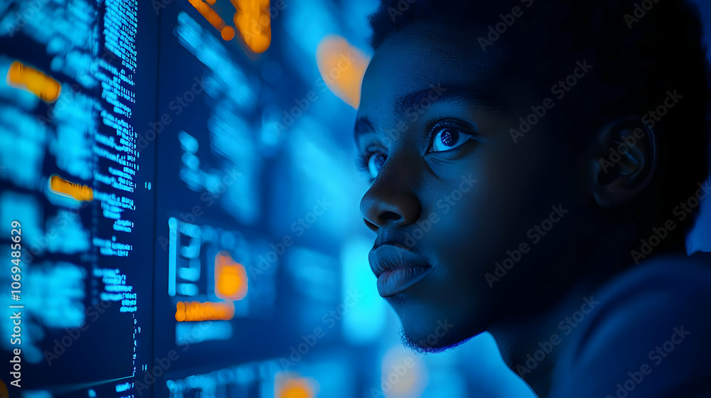 Aufkleber man looking at computer code illustration