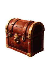 A decorative wooden treasure chest with brass fittings and ornate design.