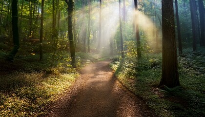 Obraz premium Sunbeams in a forest path