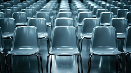 Naklejka premium Empty Blue Chairs in a Modern Hall Setting