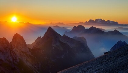 Sunrise over majestic mountains