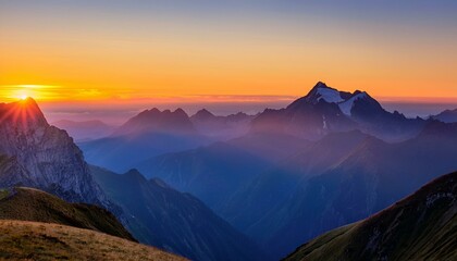 Sunrise over a mountain range.