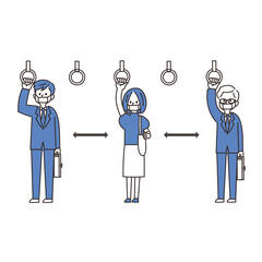 電車　イラスト　つり革　マスク