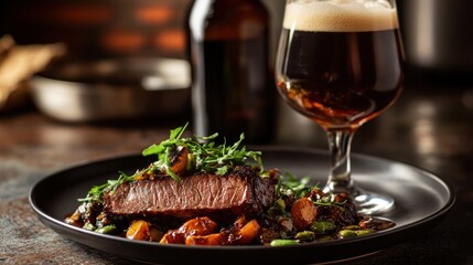 Steak Dinner with a Glass of Beer