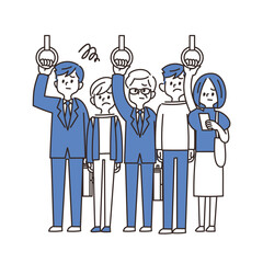 電車　イラスト　満員電車