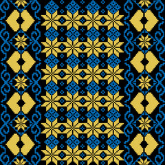 Pixel art Ukrain pattern seamless fabric 