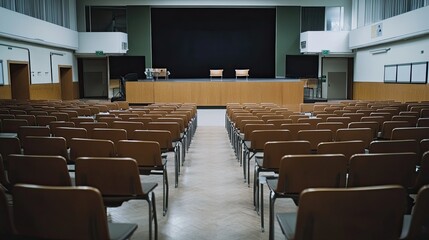 Empty auditorium with chairs ready for an event