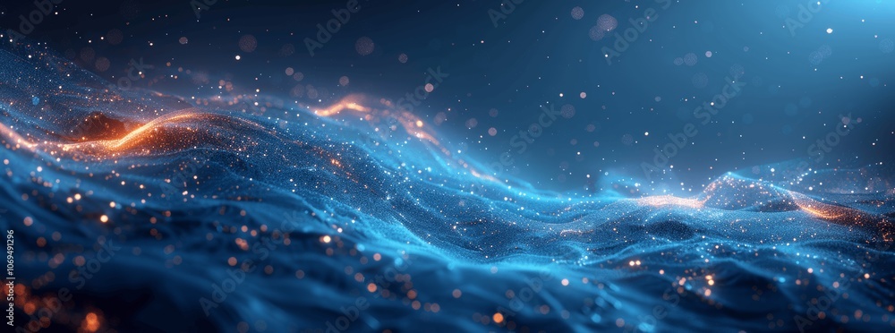 Poster abstract blue gradient background with grainy texture and glowing light effect
