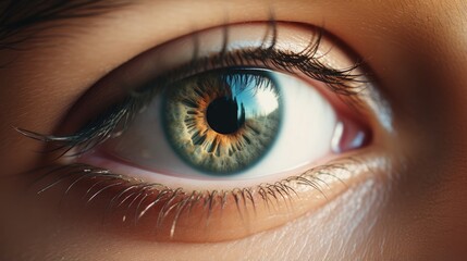 Fototapeta premium Young adult with brown eyes and delicate skin, in a close-up portrait.